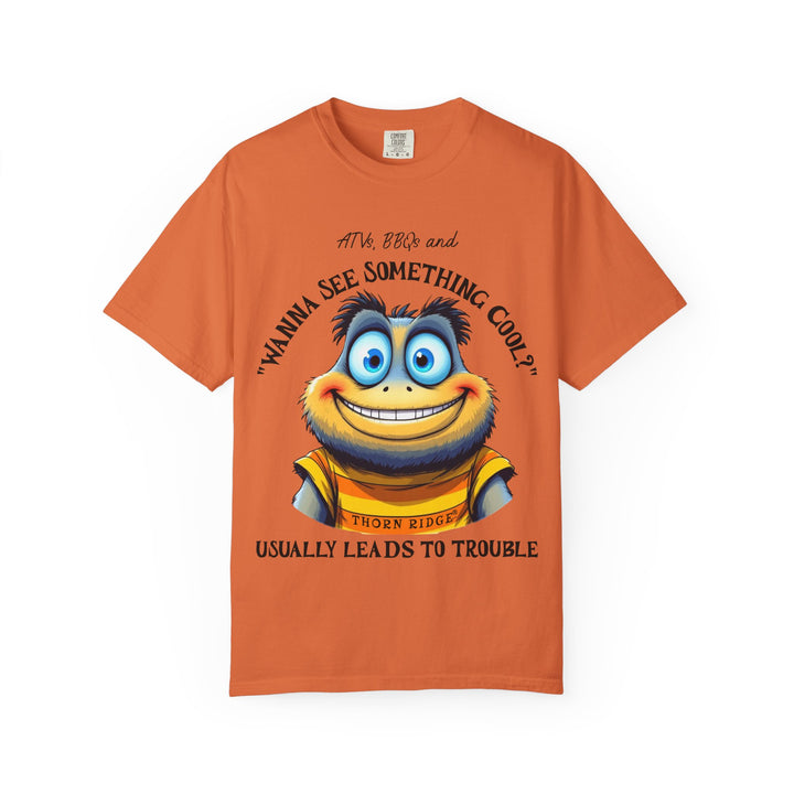 wanna see something cool text with smiling cartoon character labeled thorn ridge