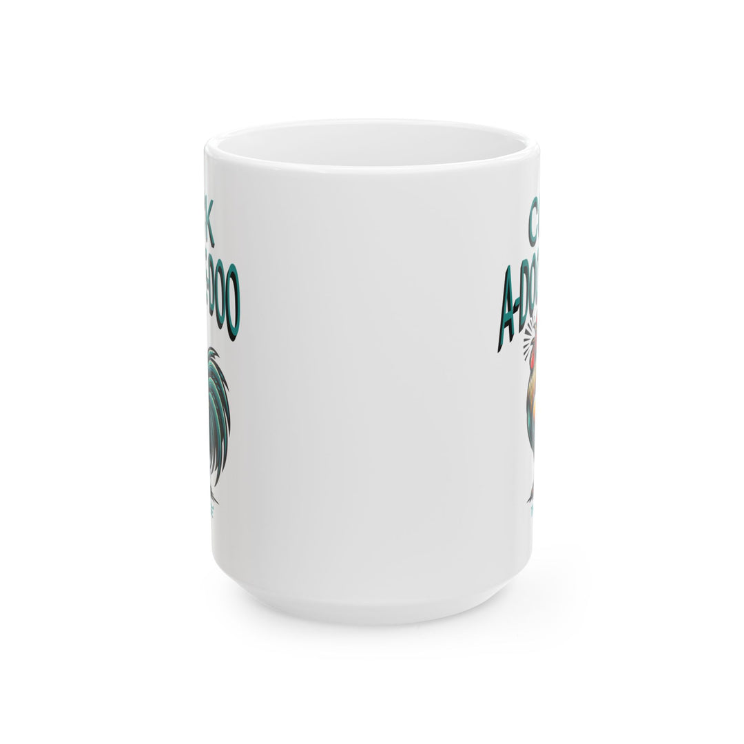 Cock A-Doodle-Doo mug featuring a crowing rooster by Thorn Ridge®