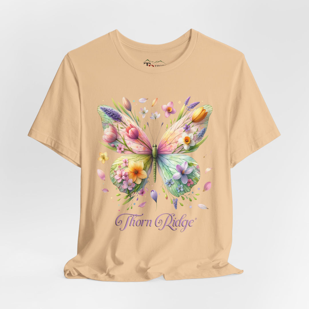 Floral butterfly tee in pastel colors labeled Thorn Ridge®