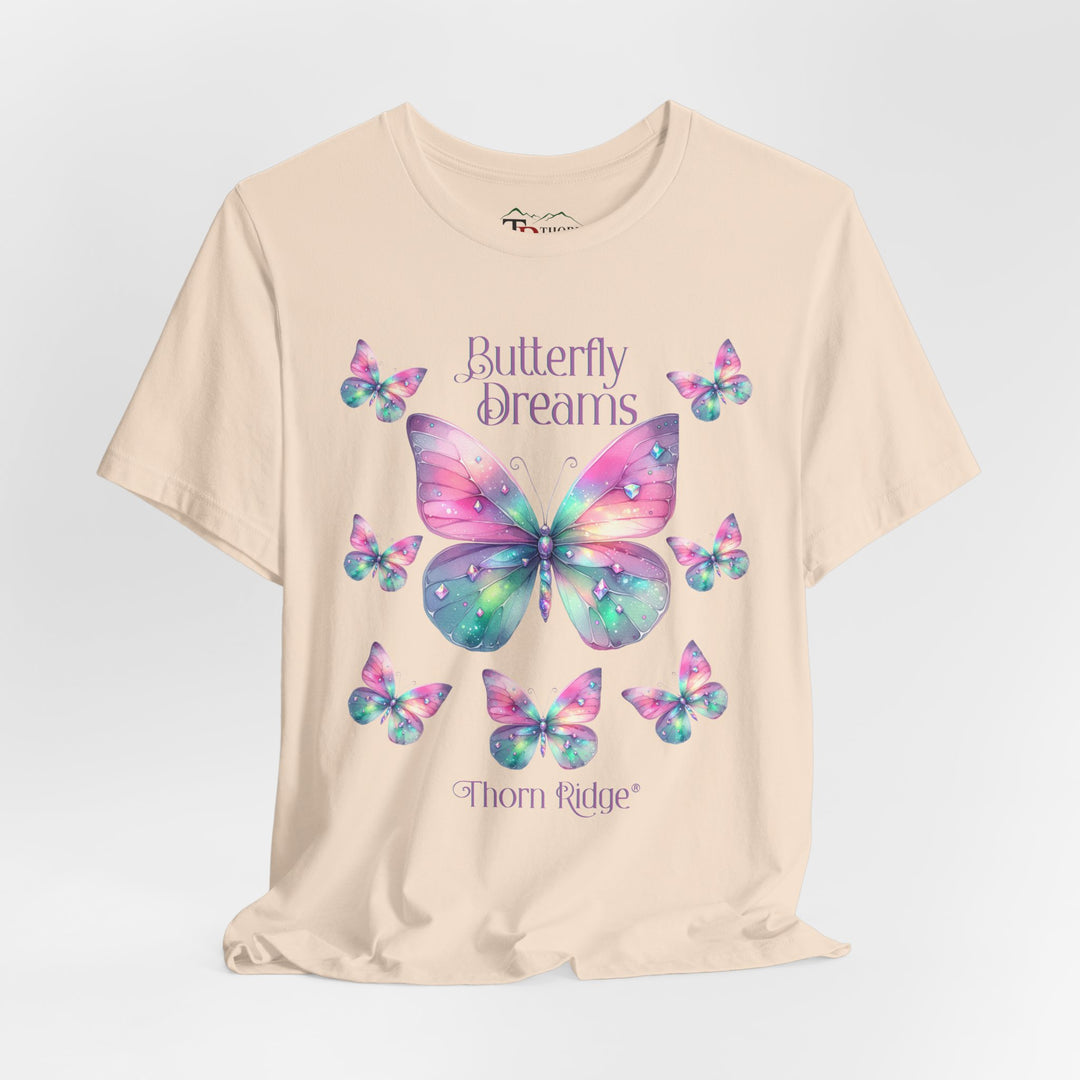 Butterfly Dreams graphic tee in pastel colors labeled Thorn Ridge®
