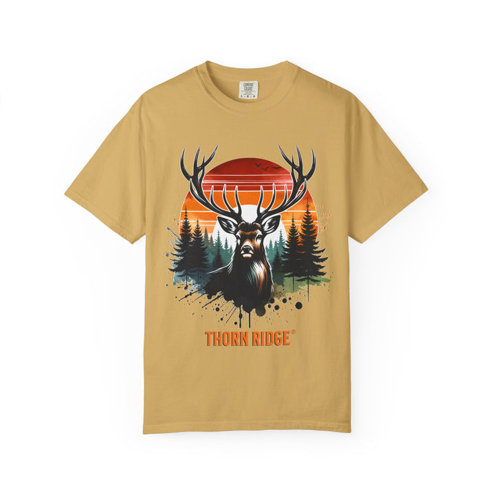 Buck At Sunset Tee labeled Thorn Ridge®