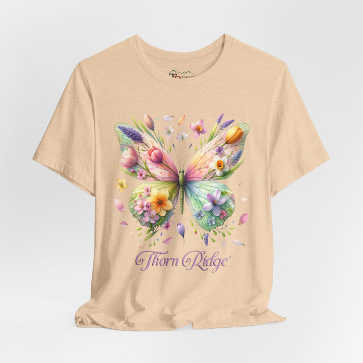Floral butterfly tee in pastel colors labeled Thorn Ridge®