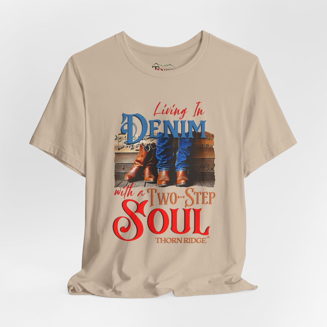 Living in Denim with a two step soul graphic tee by Thorn Ridge®