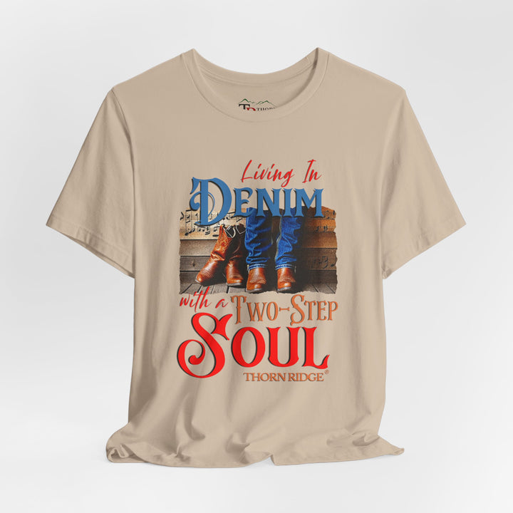 Living in Denim with a two step soul graphic tee by Thorn Ridge®