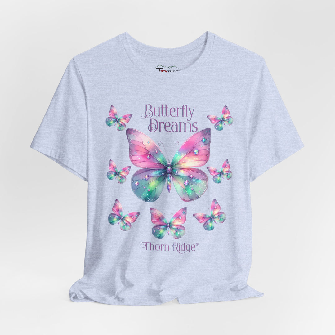 Butterfly Dreams graphic tee in pastel colors labeled Thorn Ridge®