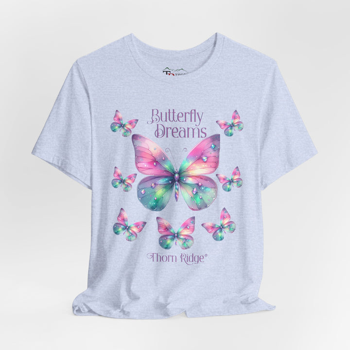 Butterfly Dreams graphic tee in pastel colors labeled Thorn Ridge®