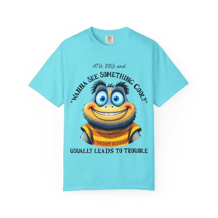 wanna see something cool text with smiling cartoon character labeled thorn ridge