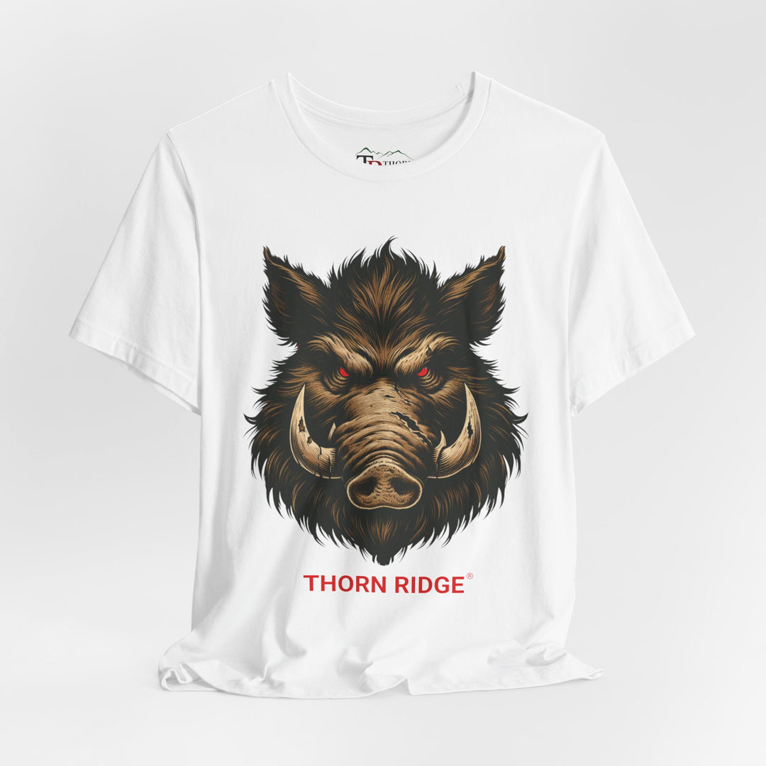 t-shirt with a boar graphic and 'Thorn Ridge' text 