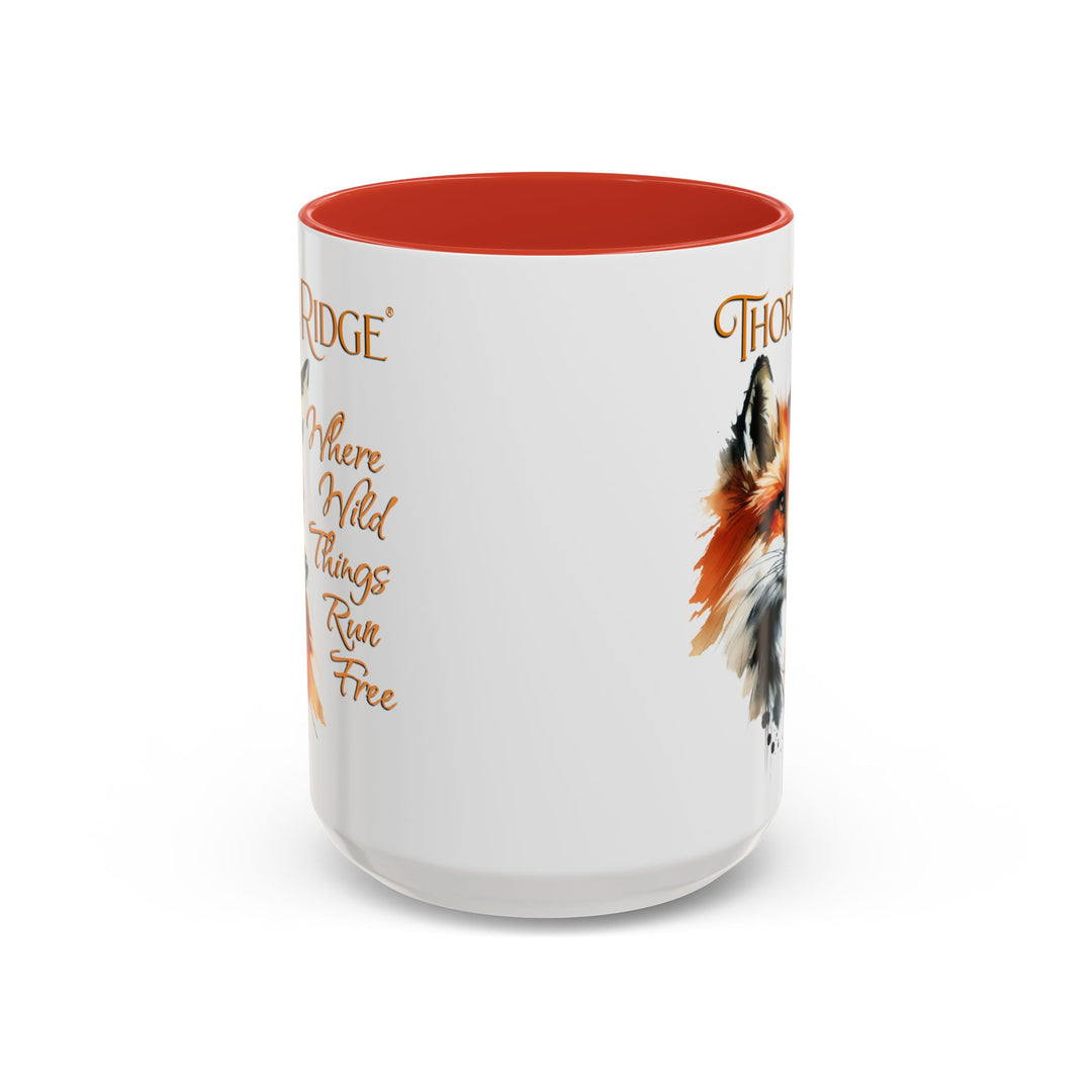 Where Wild Things Run Free accent mug by Thorn Ridge® featuring a fox head looking to the side.