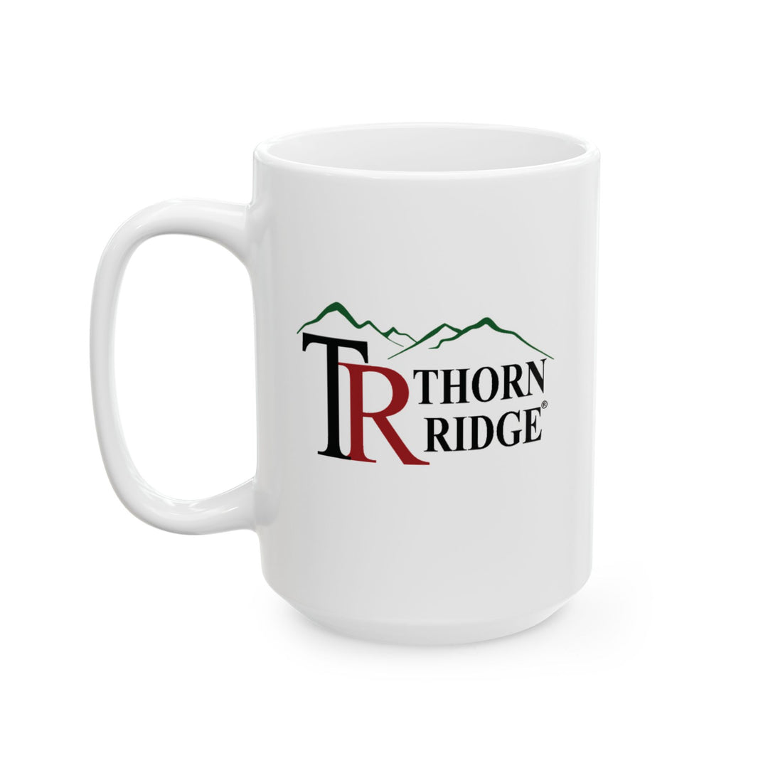 Thorn Ridge® logo on a white mug.