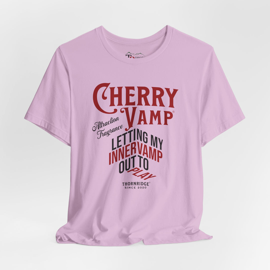 Cherry Vamp® Attraction Fragrance by Thorn Ridge® Graphic Tee that says Letting My Inner Vamp Out To Play and labeled Thorn Ridge® since 2020.