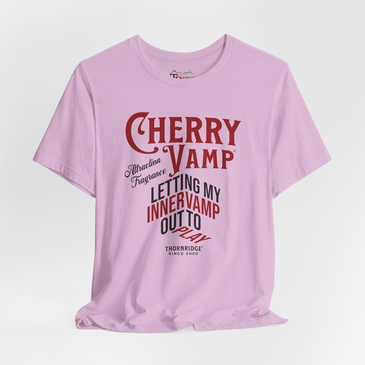 Cherry Vamp® Attraction Fragrance by Thorn Ridge® Graphic Tee that says Letting My Inner Vamp Out To Play and labeled Thorn Ridge® since 2020.