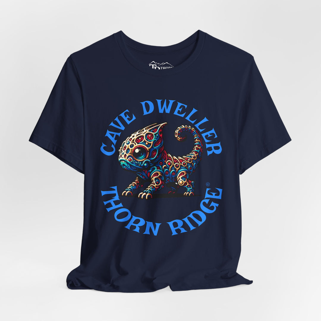 Cave Dweller funny lizard creature graphic tee labeled Thorn Ridge®