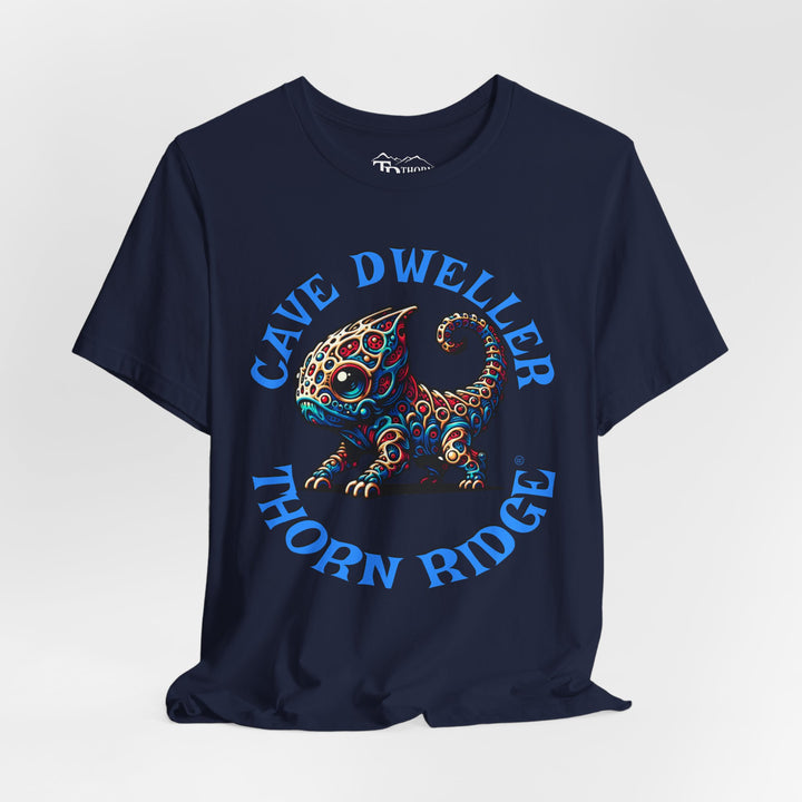 Cave Dweller funny lizard creature graphic tee labeled Thorn Ridge®