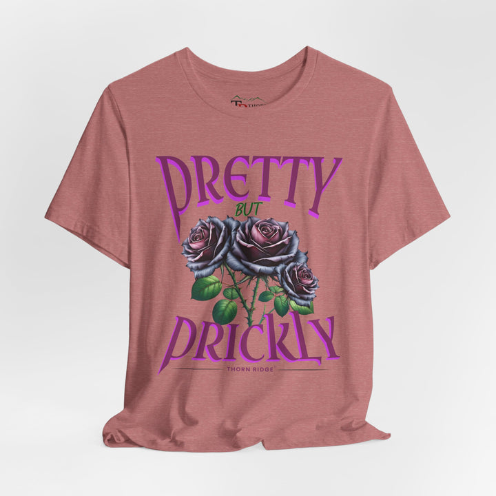 Pretty But Prickly Thorn Ridge Roses Branded t-shirt in purple with black and purple roses. 