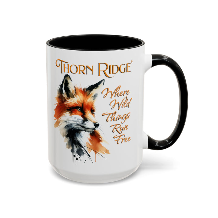 Where Wild Things Run Free mug by Thorn Ridge® featuring a fox head looking to the side.