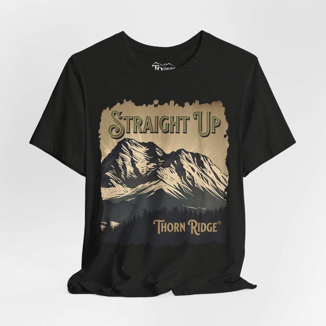 t-shirt with mountain graphic and 'Straight Up Thorn Ridge' text 