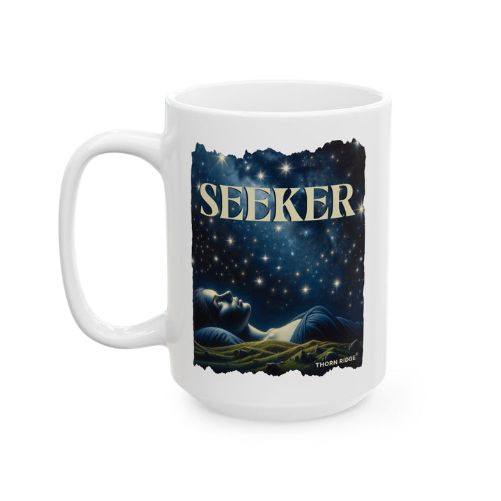 Seeker Mug by Thorn Ridge® of a woman looking at the stars at night
