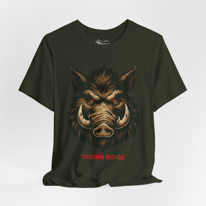  t-shirt with a boar graphic and 'Thorn Ridge' text 