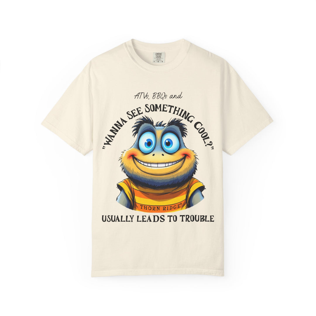 wanna see something cool text with smiling cartoon character labeled thorn ridge