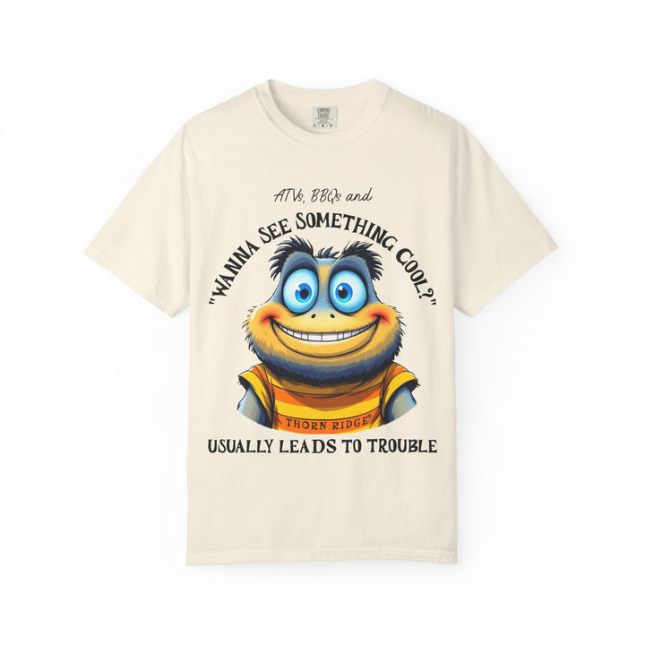 wanna see something cool text with smiling cartoon character labeled thorn ridge