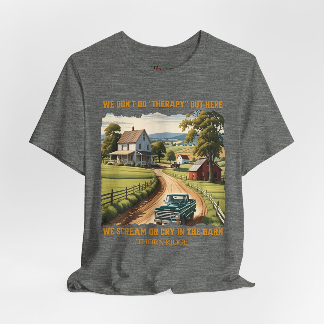 Barn Therapy Tee with rural farm scene by Thorn Ridge®