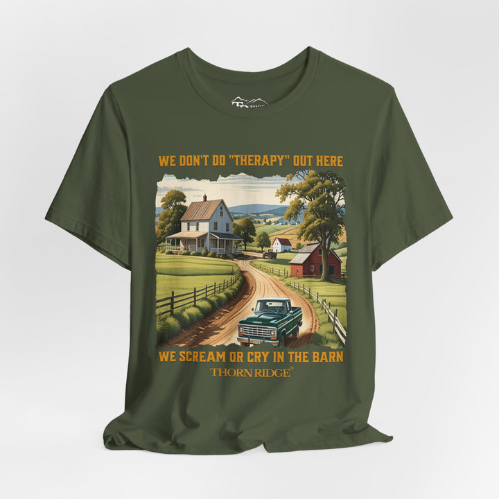 Barn Therapy Tee with rural farm scene by Thorn Ridge®