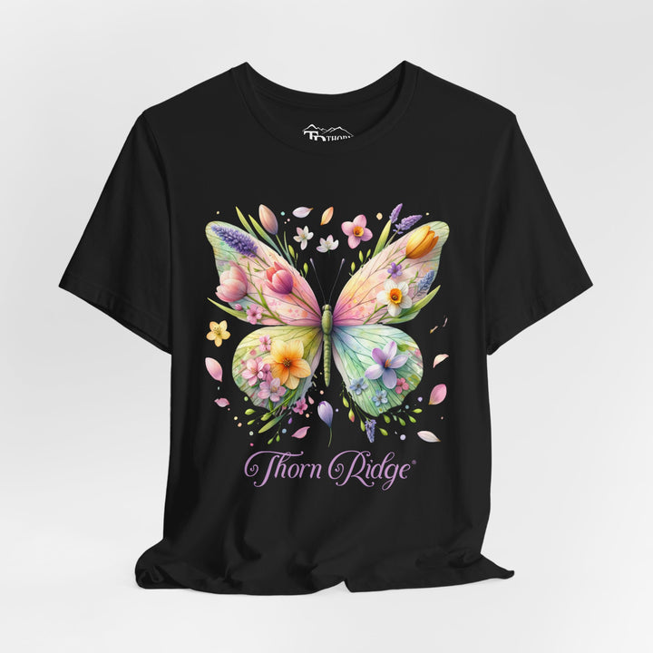 Floral butterfly tee in pastel colors labeled Thorn Ridge®