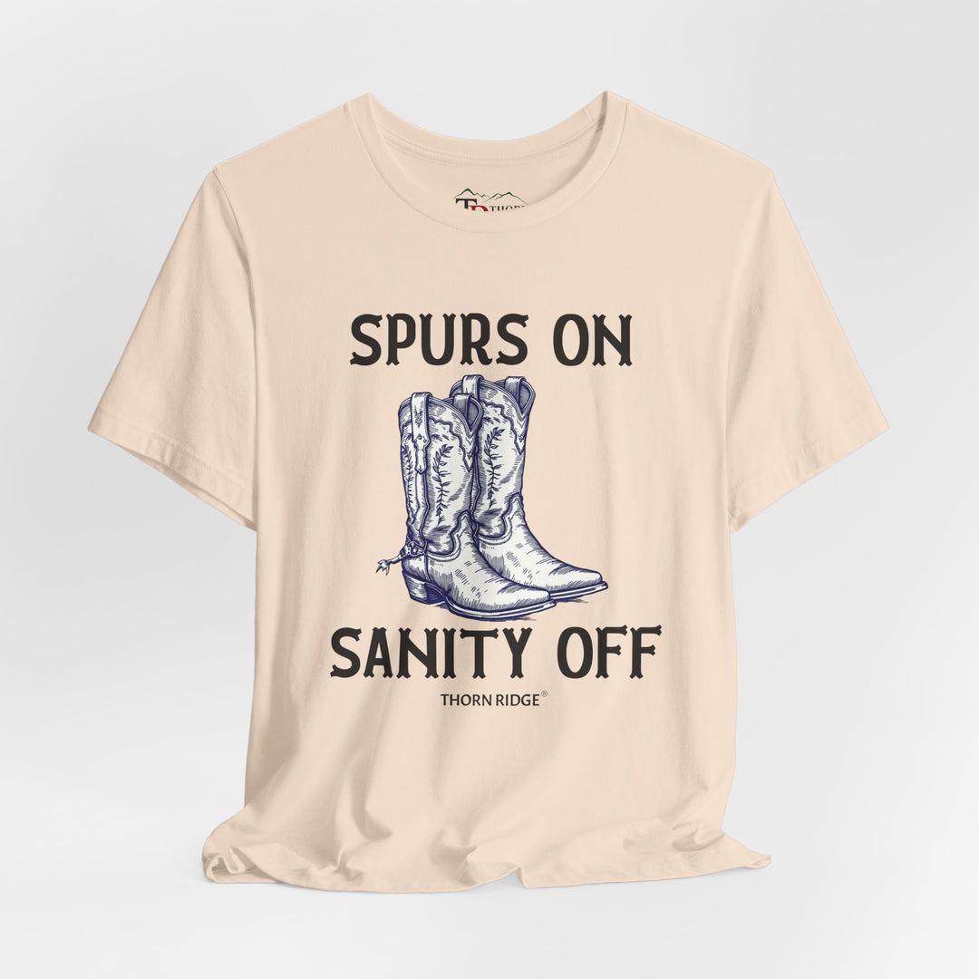 spurs on sanity off graphic tee with cowboy boots labeled Thorn Ridge®