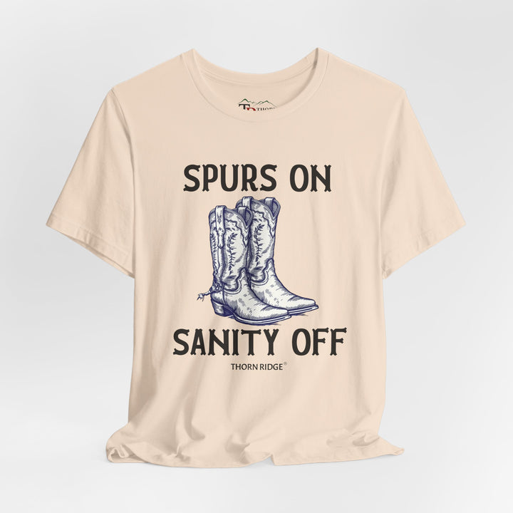 spurs on sanity off graphic tee with cowboy boots labeled Thorn Ridge®