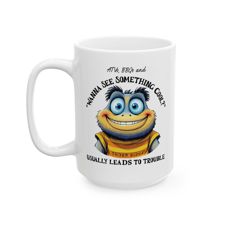 Wanna See Something Cool Mug with big eyed smiling cartoon character by Thorn Ridge®