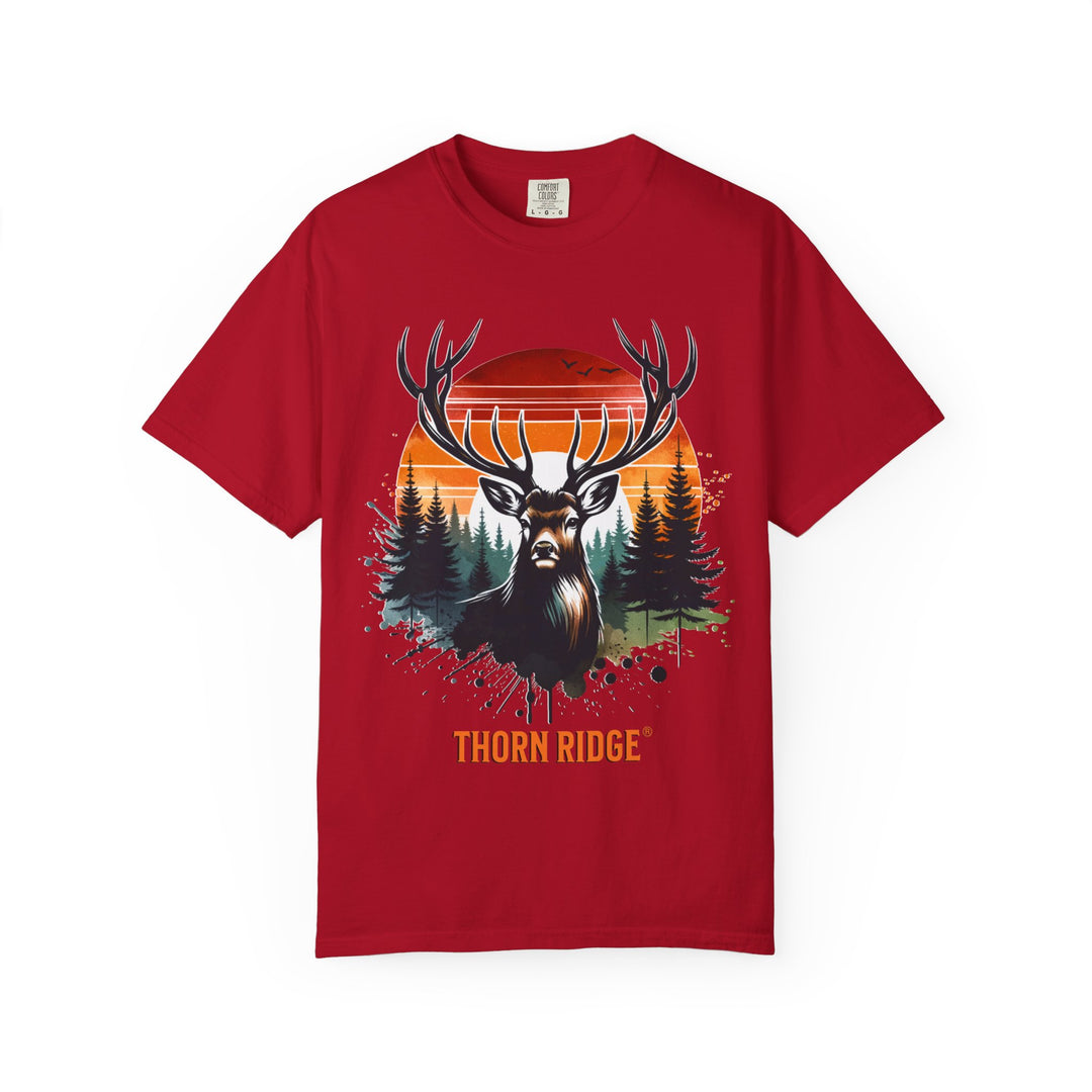 Buck At Sunset Tee labeled Thorn Ridge®
