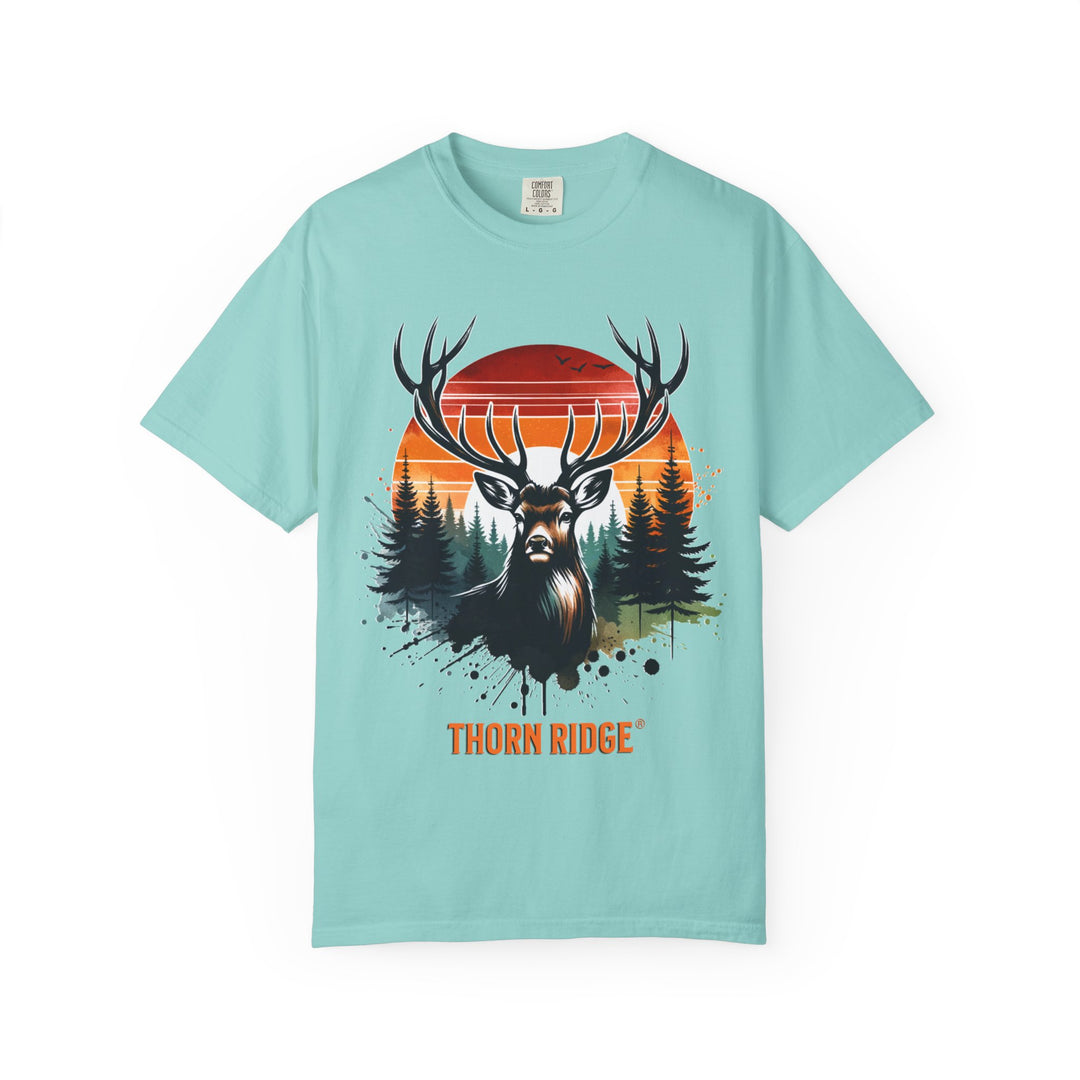 Buck At Sunset Tee labeled Thorn Ridge®