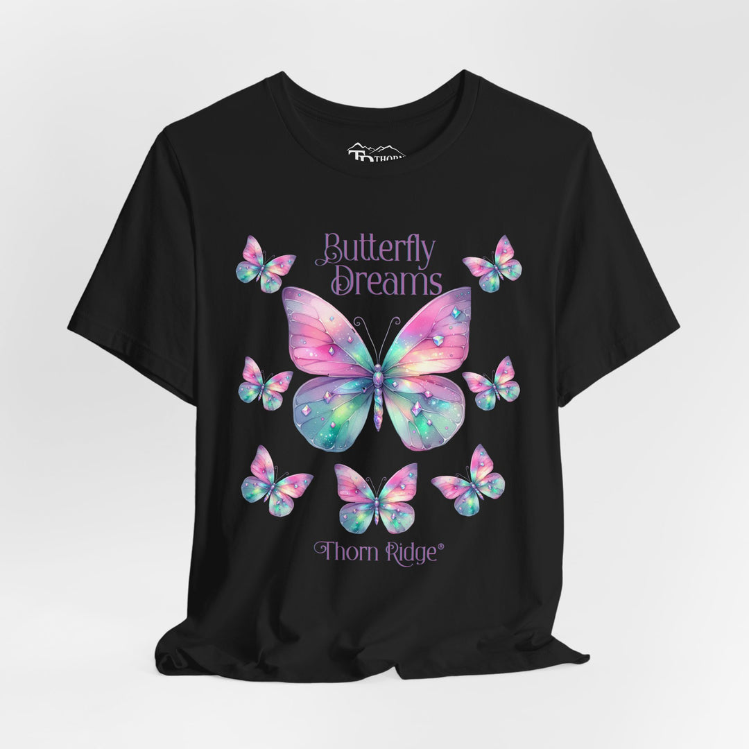 Butterfly Dreams graphic tee in pastel colors labeled Thorn Ridge®