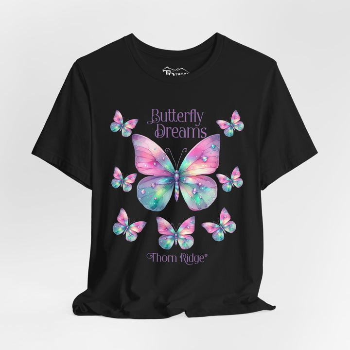 Butterfly Dreams graphic tee in pastel colors labeled Thorn Ridge®