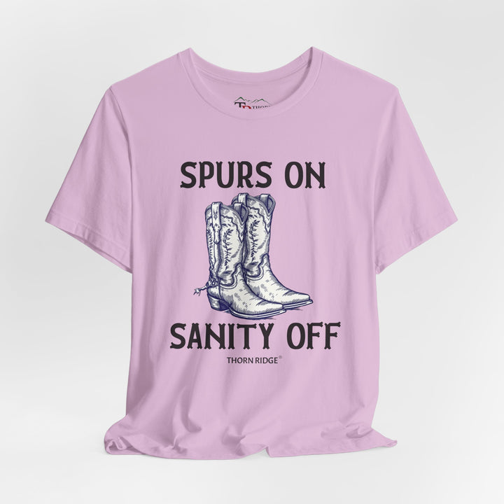 spurs on sanity off graphic tee with cowboy boots labeled Thorn Ridge®