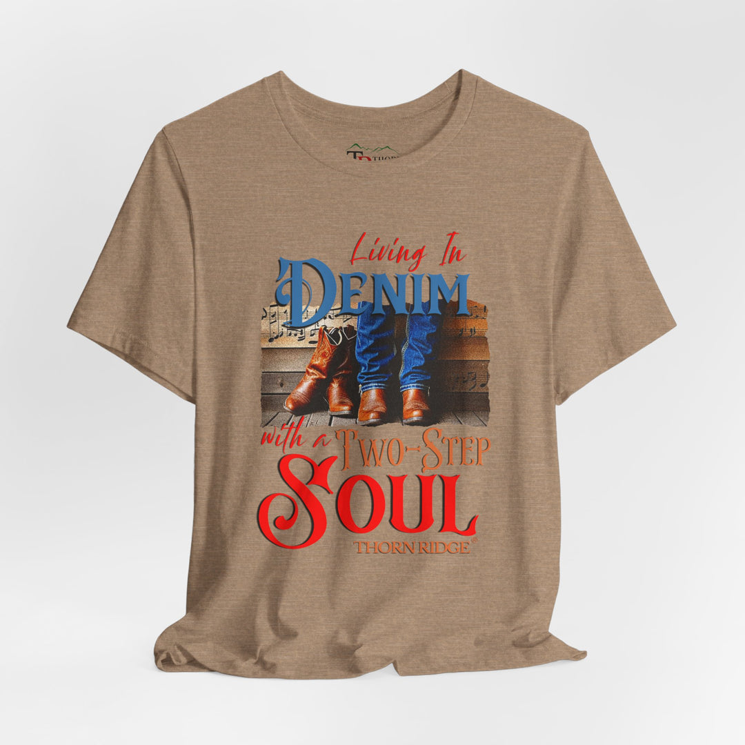 Living in Denim with a two step soul graphic tee by Thorn Ridge®