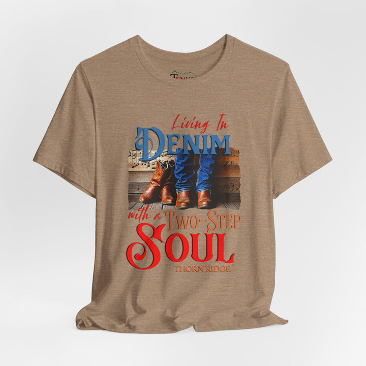 Living in Denim with a two step soul graphic tee by Thorn Ridge®
