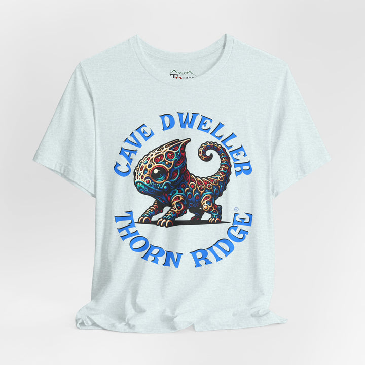 Cave Dweller funny lizard creature graphic tee labeled Thorn Ridge®