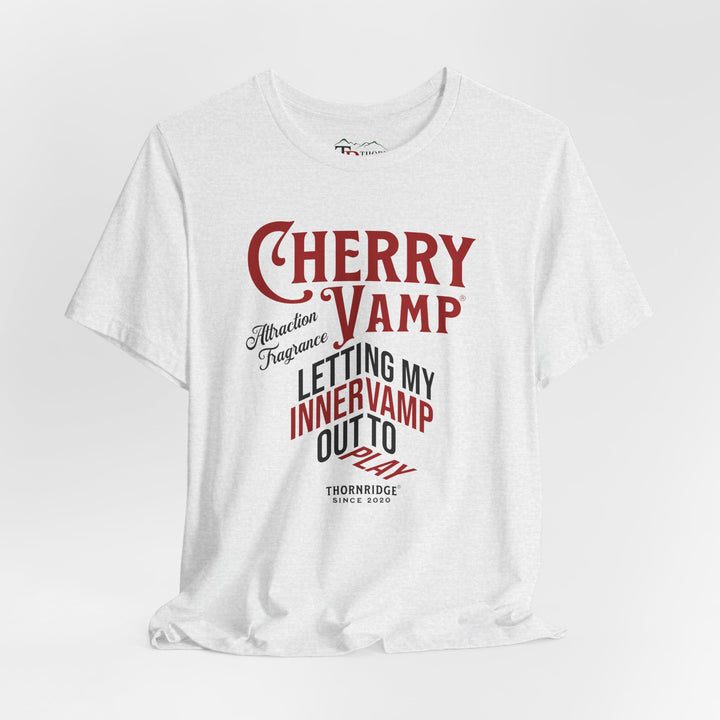 Cherry Vamp® Attraction Fragrance by Thorn Ridge® Graphic Tee that says Letting My Inner Vamp Out To Play and labeled Thorn Ridge® since 2020.