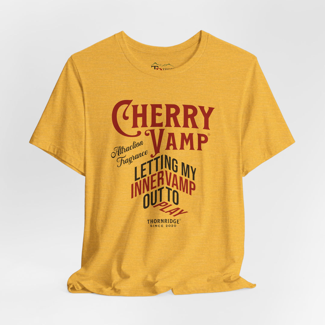 Cherry Vamp® Attraction Fragrance by Thorn Ridge® Graphic Tee that says Letting My Inner Vamp Out To Play and labeled Thorn Ridge® since 2020.