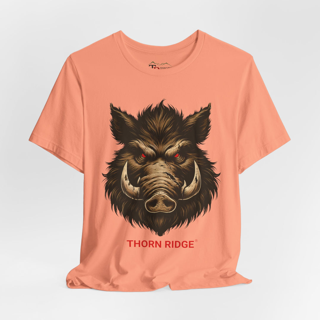  t-shirt with a boar graphic and 'Thorn Ridge' text 