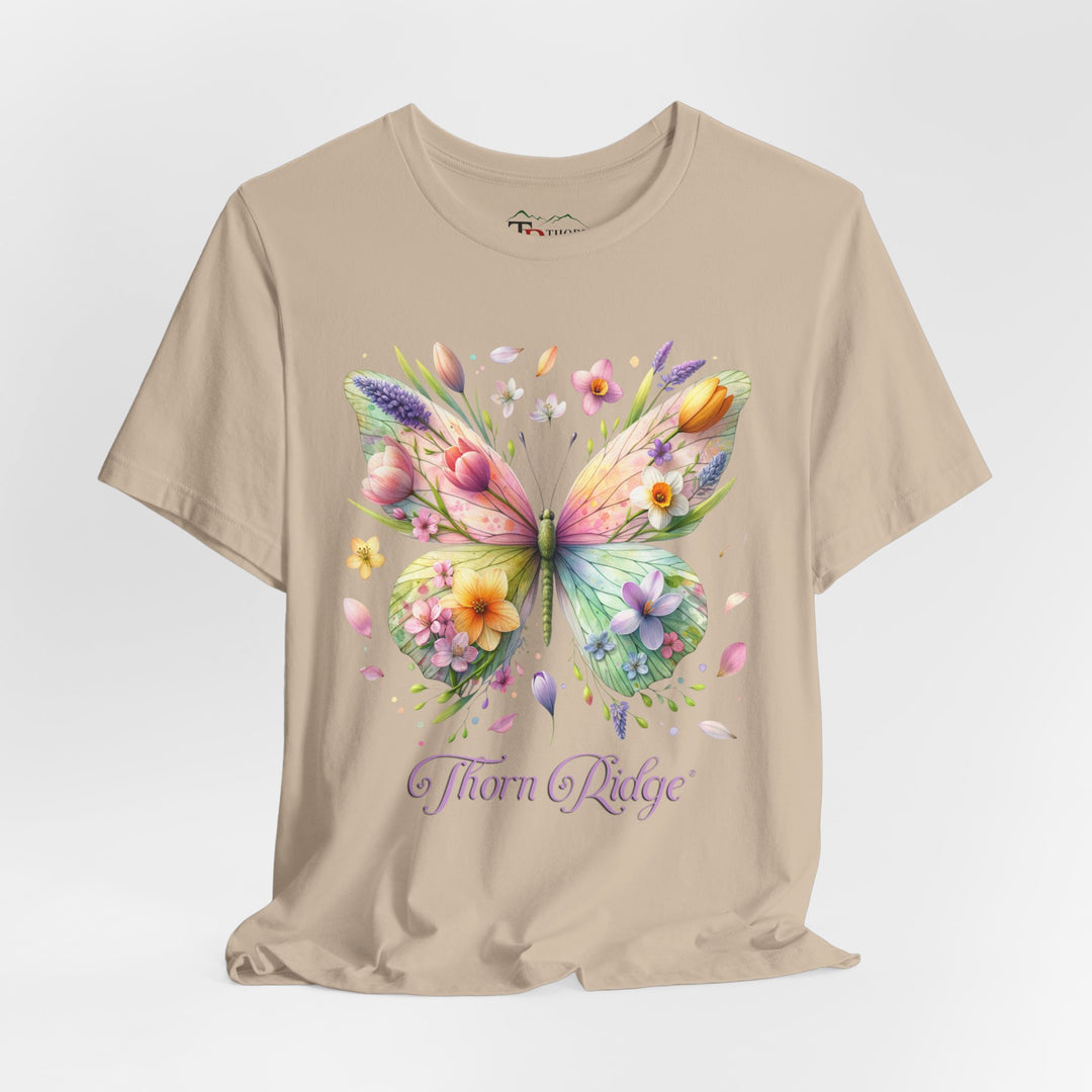 Floral butterfly tee in pastel colors labeled Thorn Ridge®
