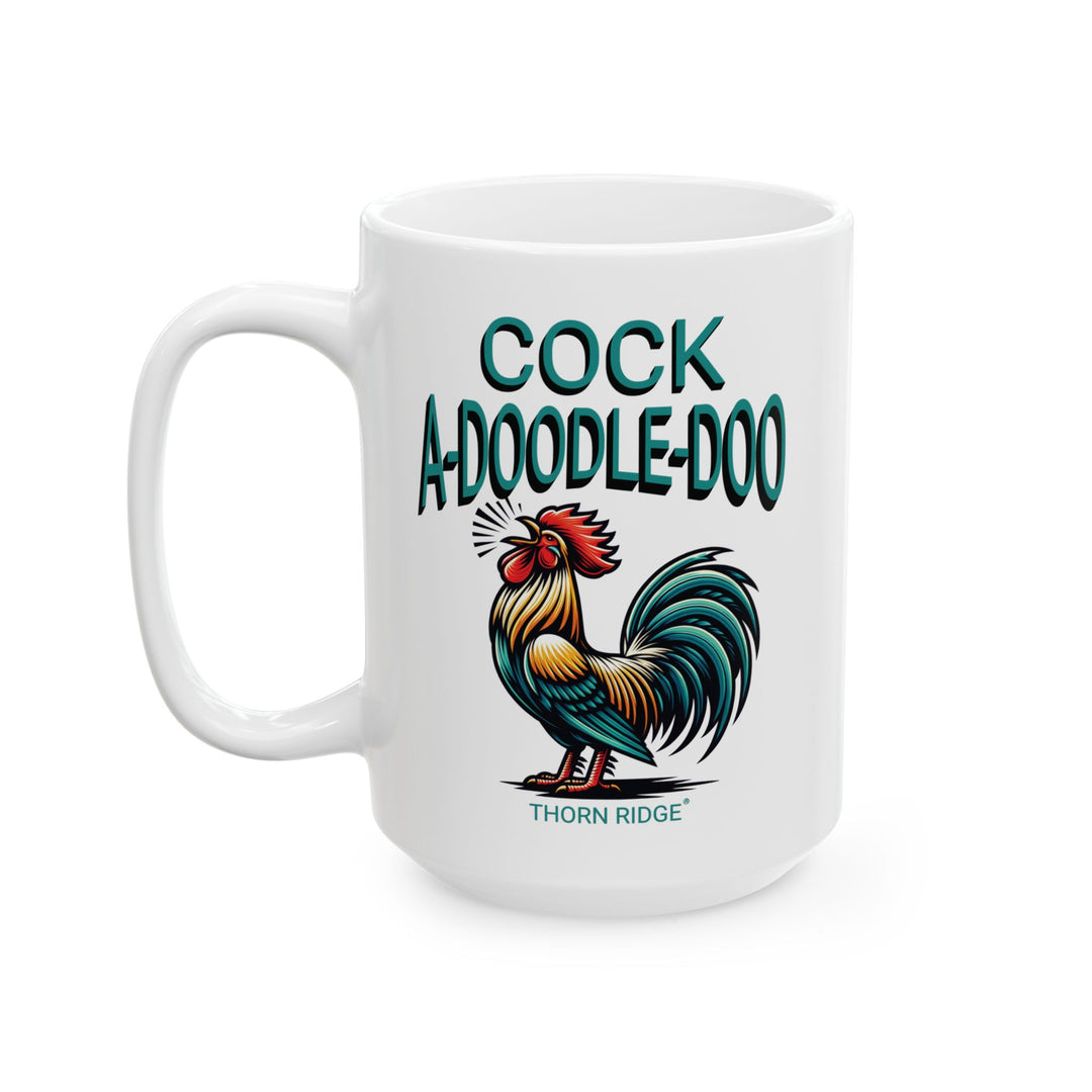 Cock A-Doodle-Doo mug featuring a crowing rooster by Thorn Ridge®