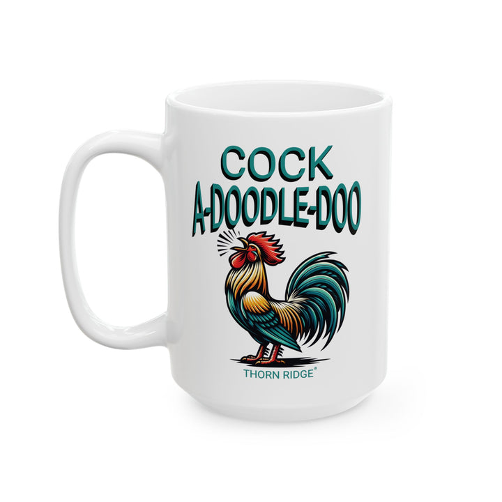Cock A-Doodle-Doo mug featuring a crowing rooster by Thorn Ridge®