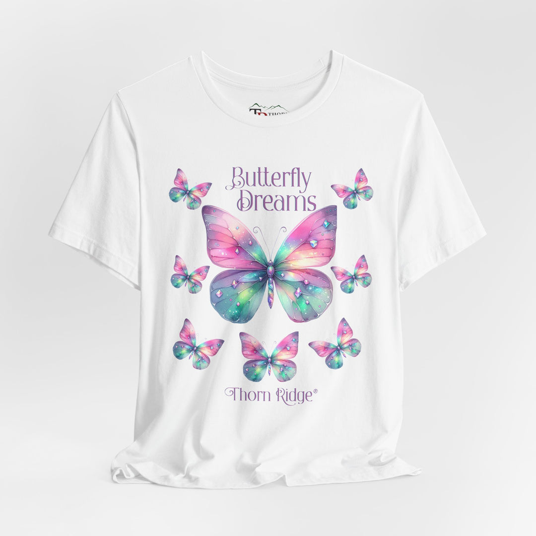 Butterfly Dreams graphic tee in pastel colors labeled Thorn Ridge®
