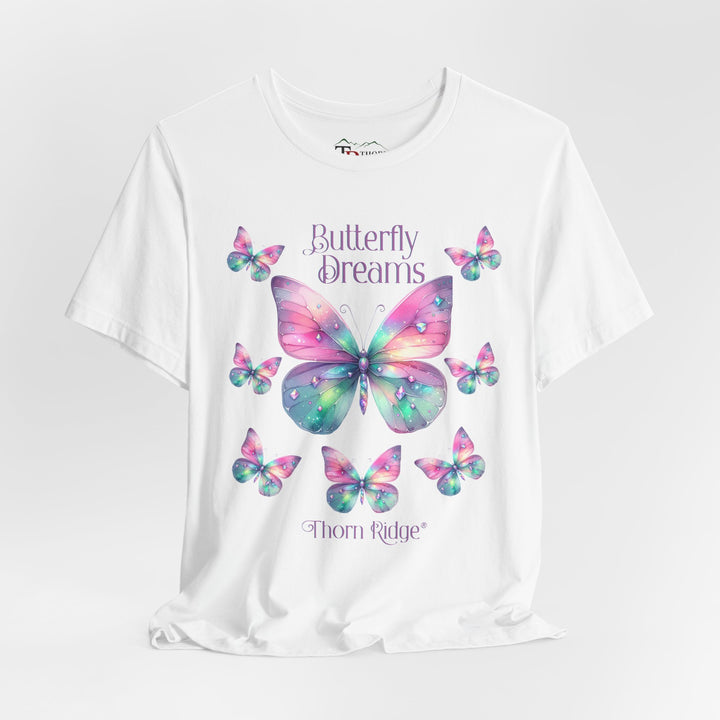 Butterfly Dreams graphic tee in pastel colors labeled Thorn Ridge®