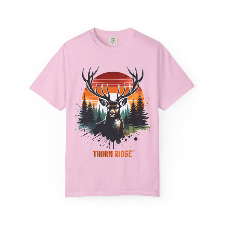 Buck At Sunset Tee labeled Thorn Ridge®