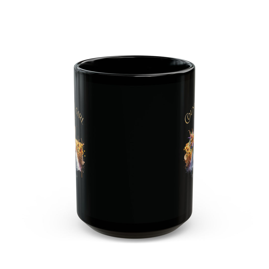 Country Girl brunette in a feild of flowers mug by Thorn Ridge®