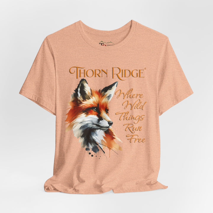Where Wild Thing Run Free graphic tee with a fox labeled Thorn Ridge®